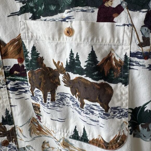 Vintage Chaps Ralph Lauren Men’s M Button Down Shirt Scenic Wilderness All Over - Picture 10 of 15